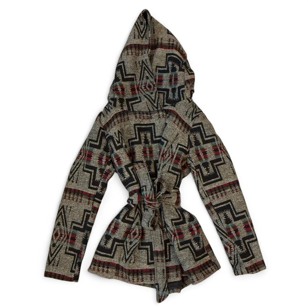 Mossimo Hooded Overcoat Robe Aztec Print Women's Size Medium BOHO Southwestern